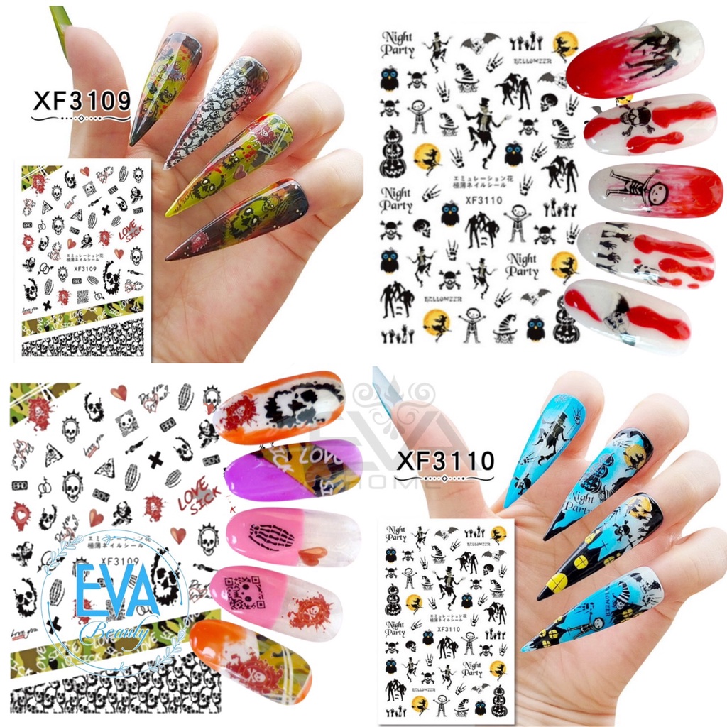 Nail Sticker Dán Móng Tay 3D Dạng Decal Chống Nước Tráng Trí Lễ Hội Ma Quỷ Happy Halloween Bí Ngô XF3108