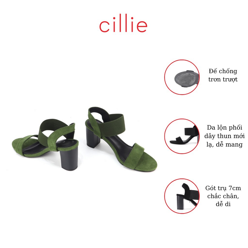 Giày sandal nữ quai ngang basic phối  mới lạ thời trang gót trụ 7cm đi làm đi chơi dạo phố Cillie 1010