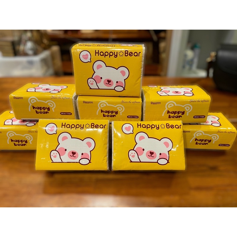 Giấy Ăn Gấu Trúc 24 Gói HAPPY BEAR VÀNG Mềm Mịn 3 lớp