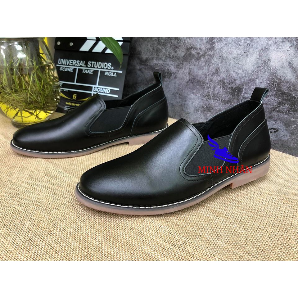 Giày lười da bò tăng chiều cao nam 6cm chelsea boot cổ ngắn đốc tây nam đẹp mẫu mới nhất hàng hiệu giá rẻ G-6 đen