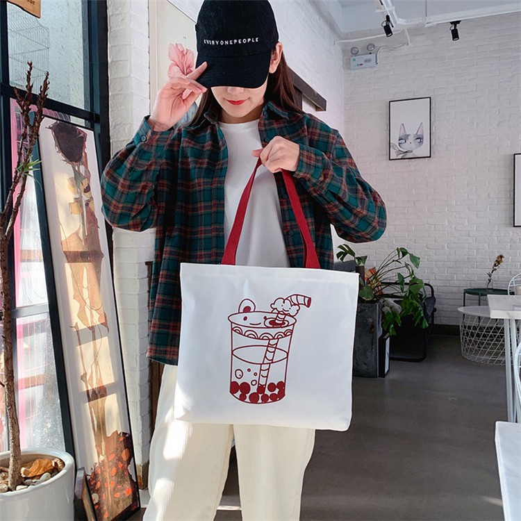 Túi tote vải canvas ulzzang unisex đeo vai giá rẻ vải mềm đi học vừa khổ A4 in hình cô gái 88STORE - TV012