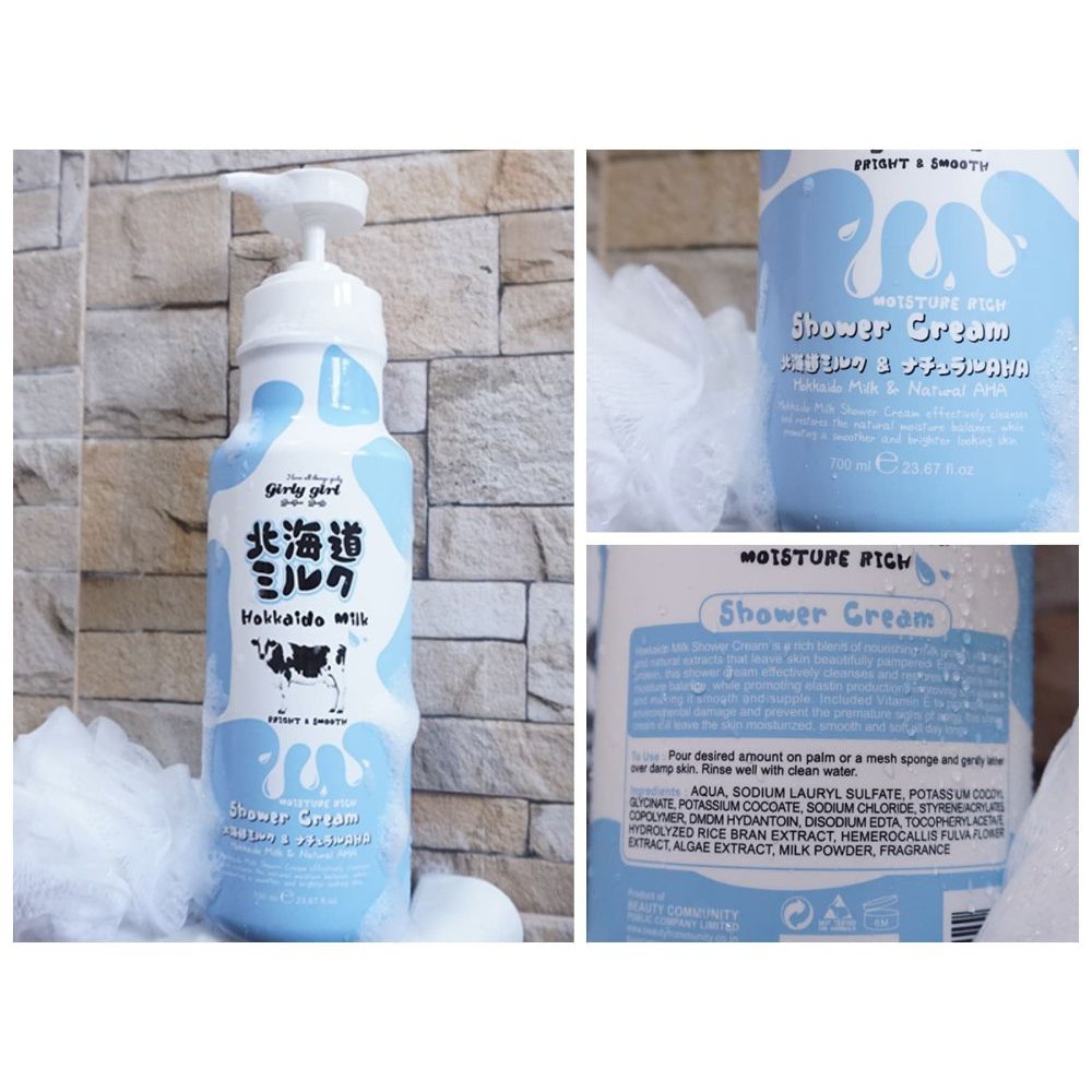 Sữa Tắm Trắng Dưỡng Chất  Từ Sữa Bò - Girly Girl Hokkaido Milk Moisture Rich Shower Cream - 700ml hàng Thái