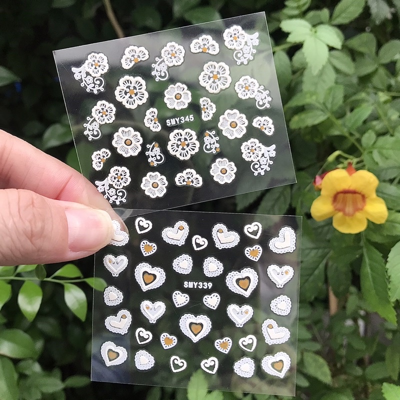 Sticker dán móng nail hoa lá và trái tim 3d