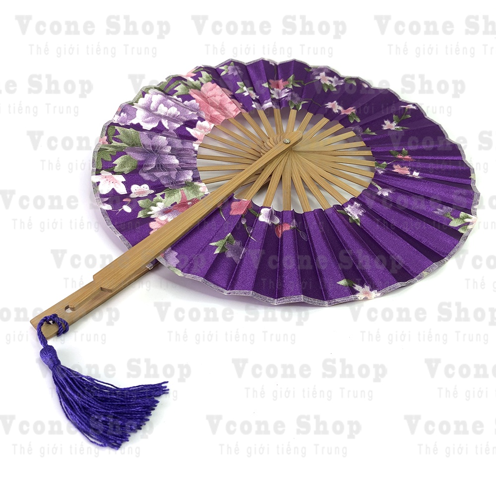 Quạt tròn xếp cổ phong nan gỗ cầm tay phong cách cổ trang Nhật Bản
