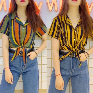 ÁO SƠ MI CỘT EO KÈM HÌNH THẬT