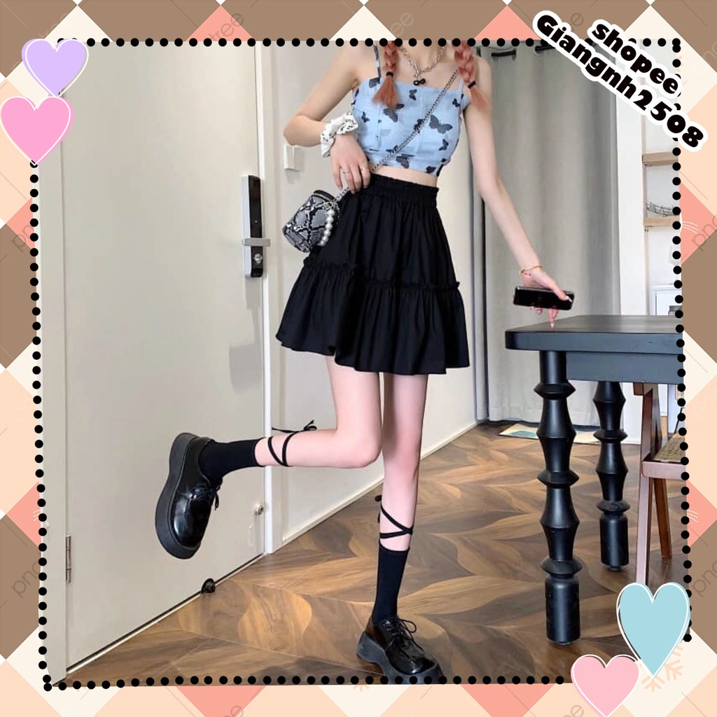 CV002 Chân váy xòe nhún bèo Ulzzang xinh xắn  hai màu trắng đen, Đầm ngắn công chúa tiểu thư bánh bèo cute