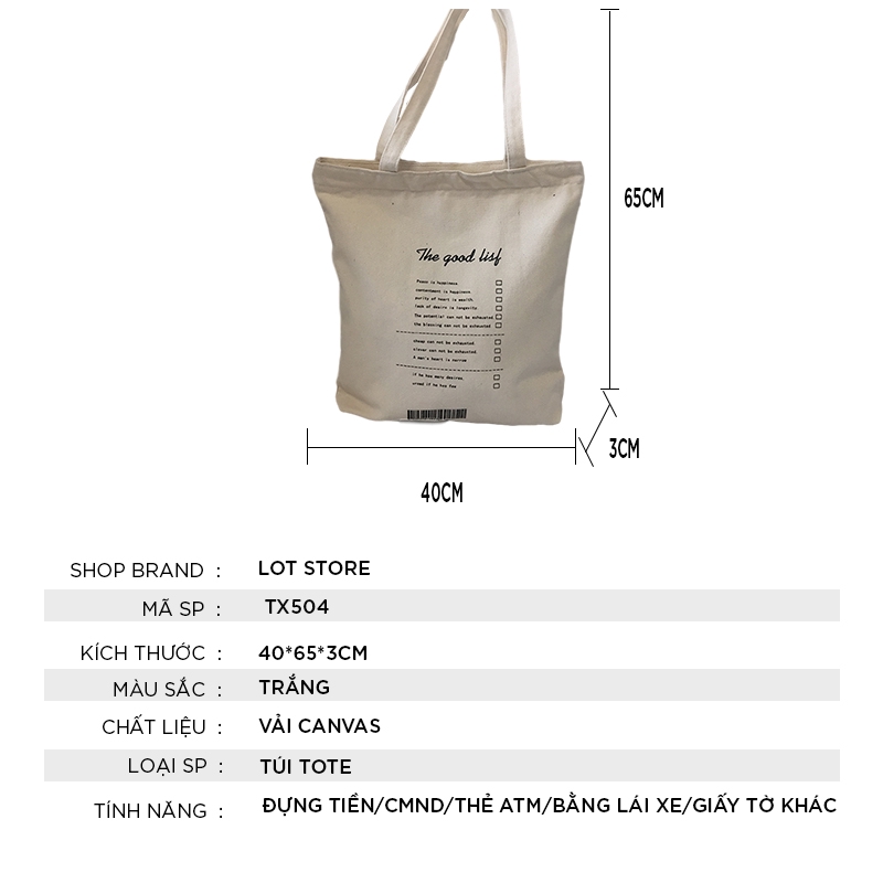 Túi tote vải đi học giá rẻ có khoá kéo phong cách hàn quốc đeo chéo canvas LOTSTORE TX003