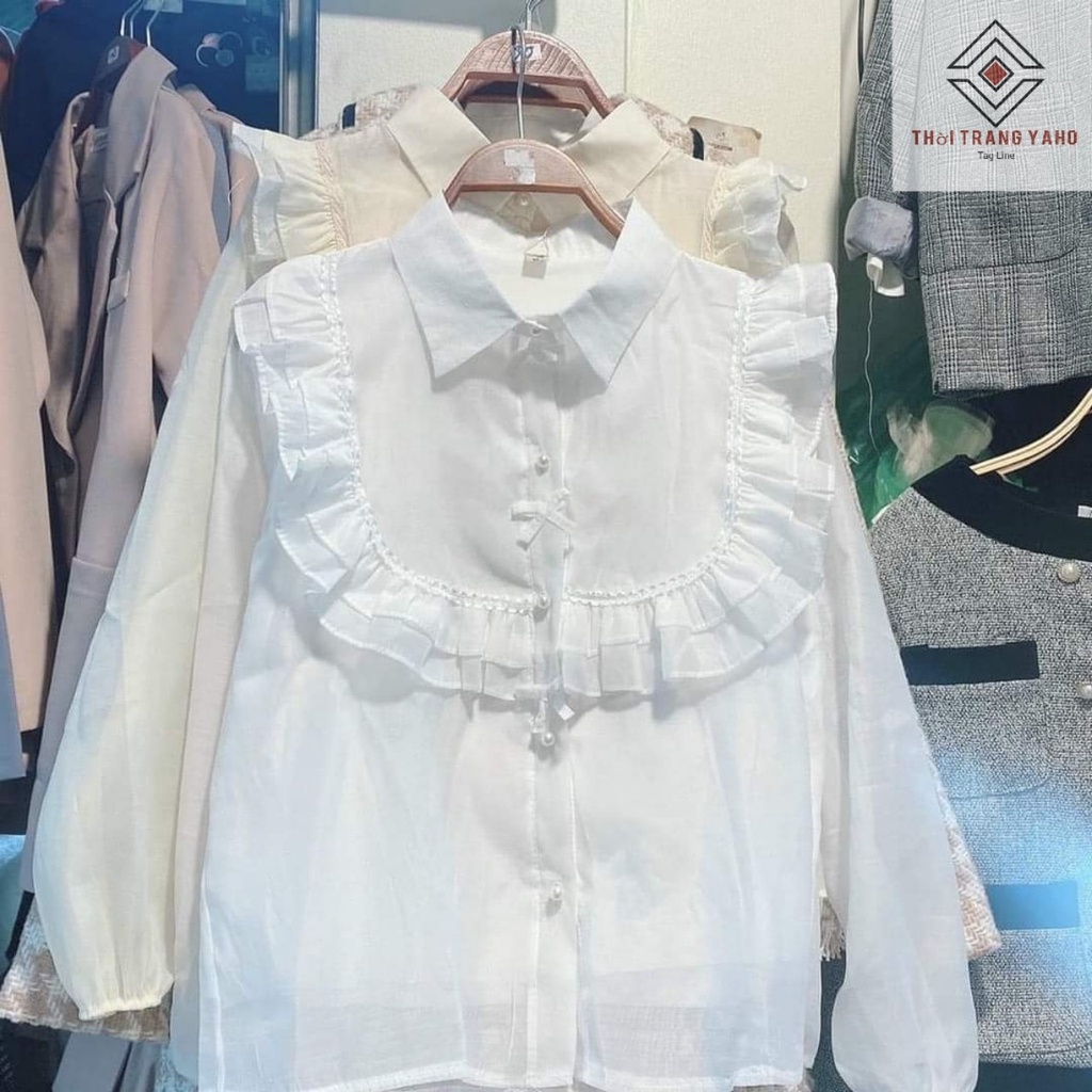 Áo sơ mi nữ form rộng kiểu hàn tay phồng màu trắng tiểu thư dài tay - Áo sơ mi nữ kiểu bo tay dài bigsize đi học công sở