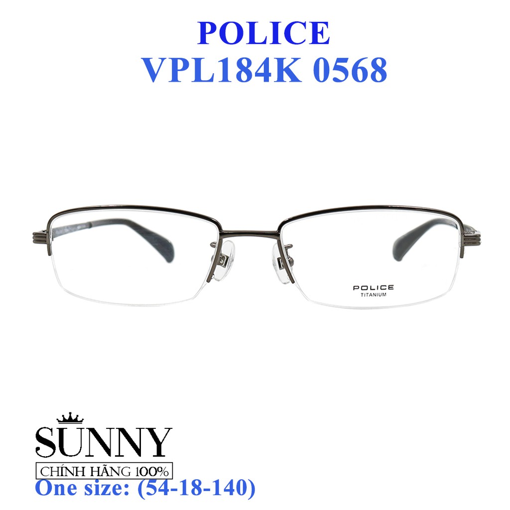 Gọng kính thời trang chính hãng Police VPL184K 0568 (54-18-140), thiết kế dễ đeo bảo vệ mắt