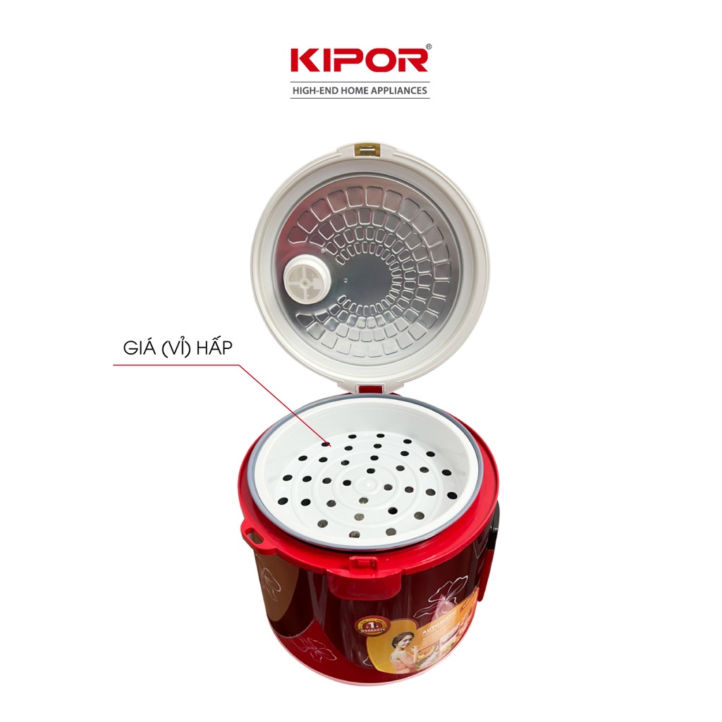 Nồi cơm điện KIPOR KP-25918 - 1.8L - Phủ chống dính HOÀNG KIM, Nồi cơm có tặng kèm vỉ hấp - Bảo hành tại nhà 12 tháng