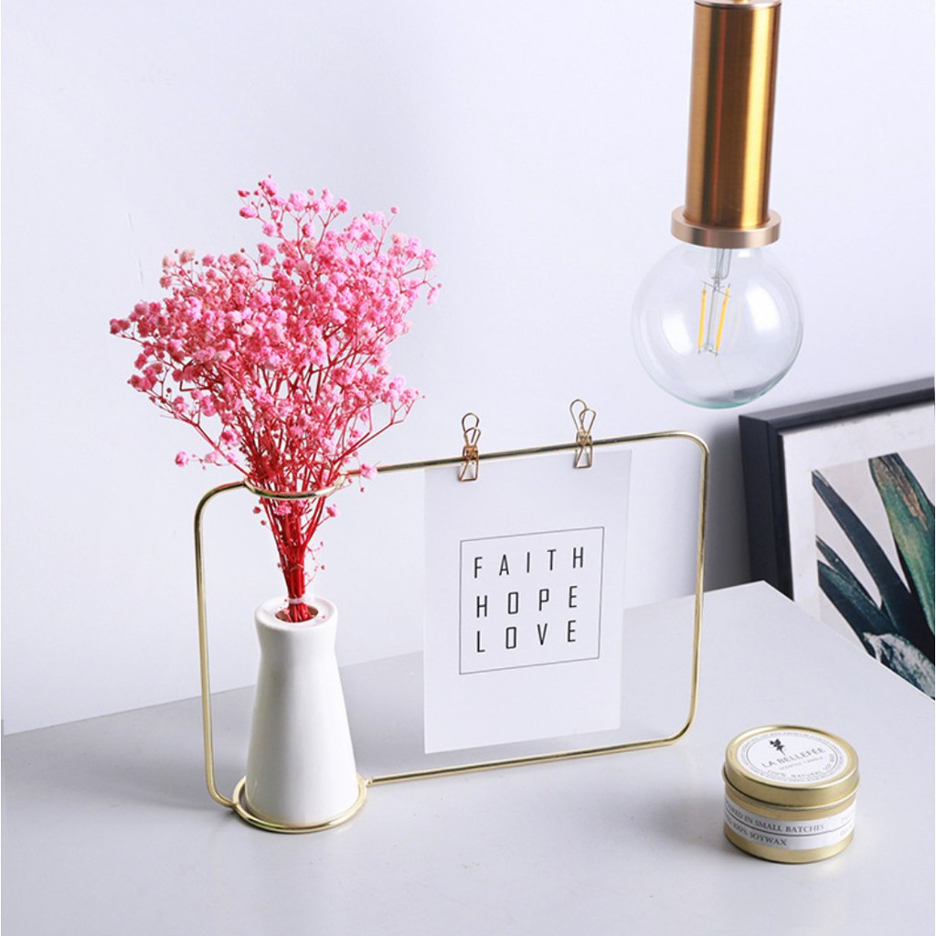 Lọ Hoa Trang Trí Có Khung Kẹp Ảnh, Poster Để Bàn, Bình Cắm Bông Gốm Sứ Có Kẹp Poster