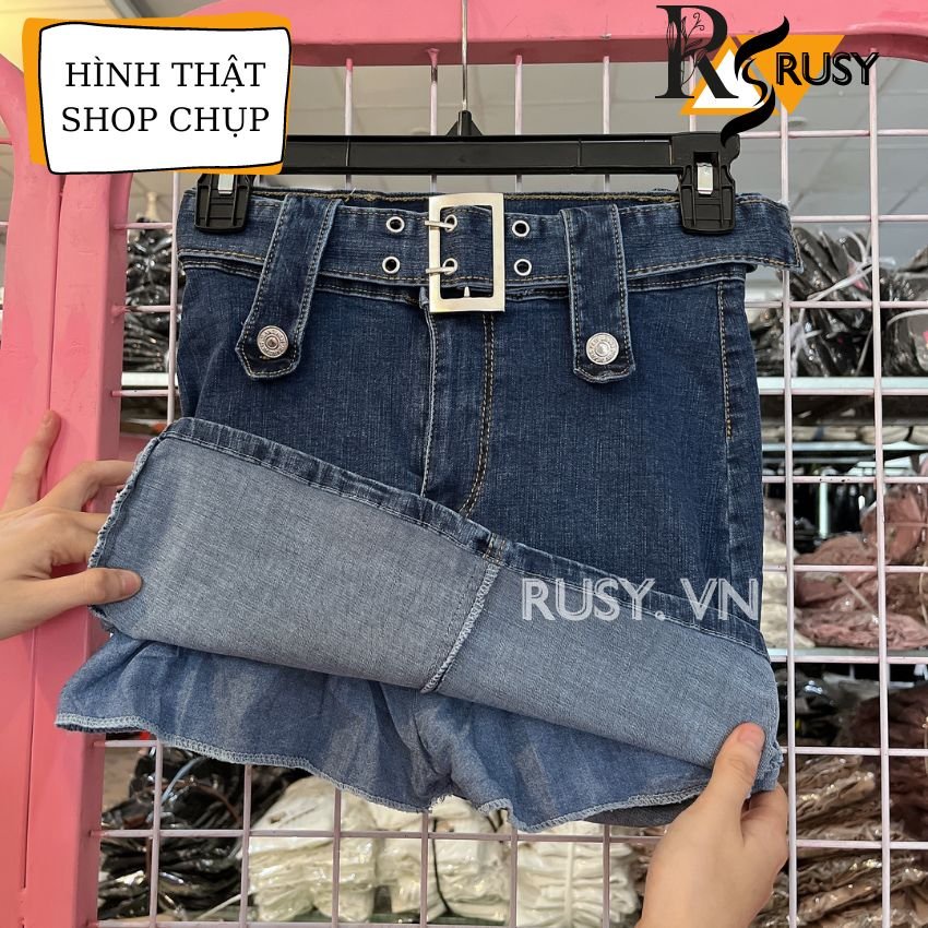 Chân váy jean chữ a kèm nịch cao cấp co giản dáng ôm thanh lịch style năng động đường phố công sở đều phù hợp