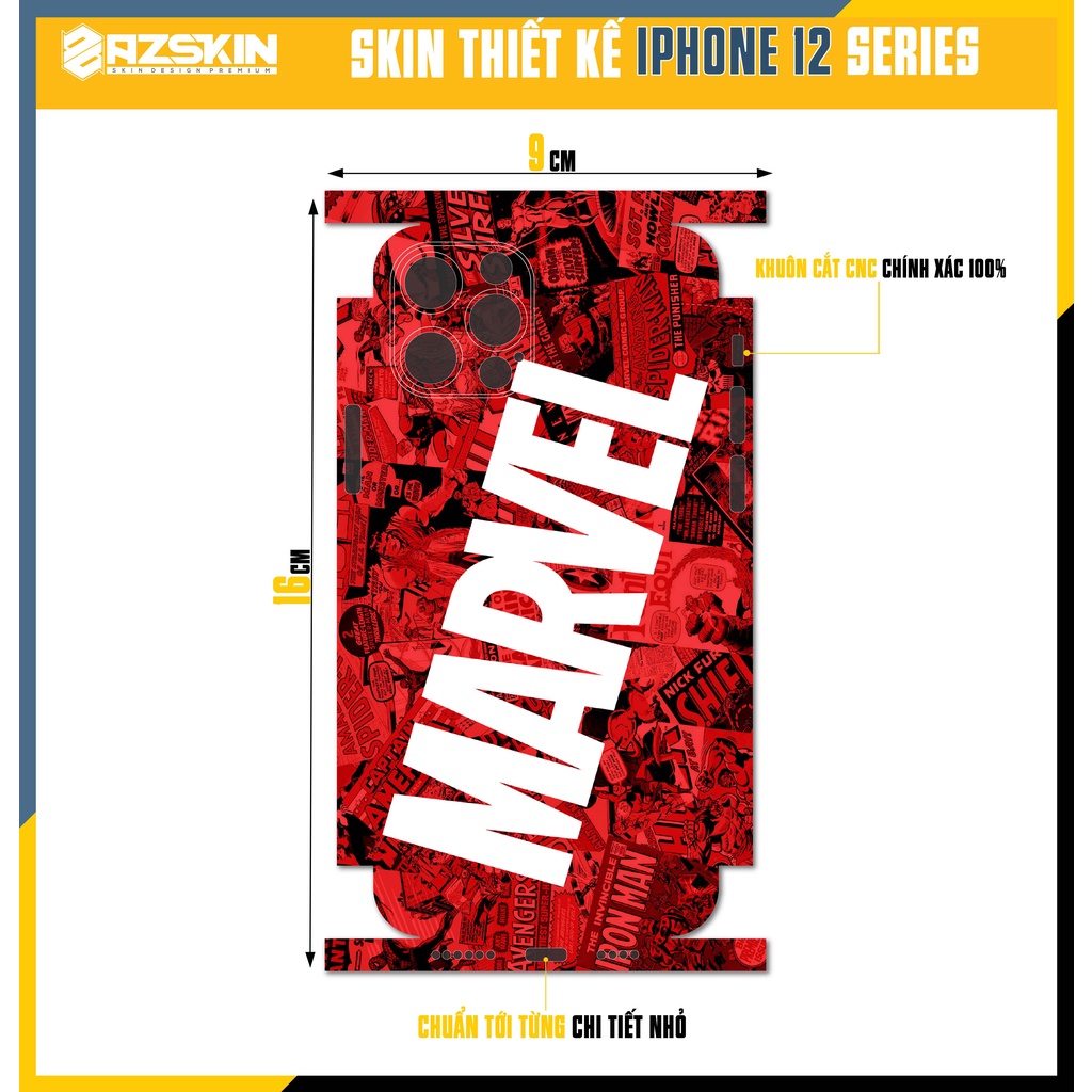 Dán Skin Logo Marvel IPhone 12 Mini/12/12Pro/12 Pro Max|SK_IPDA03| Dán Full Lưng Viền IPhone Chống Xước, Bền Màu, Dễ Dán