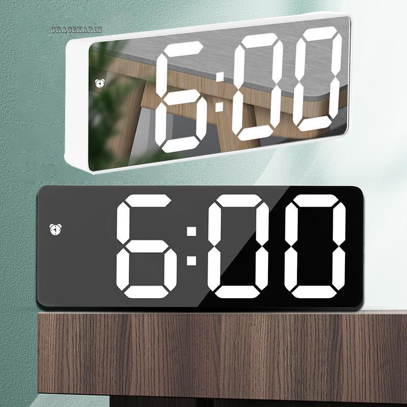 Alarm Clock LED Mirror Decor Lamp Display USB Charging Plastic Digital