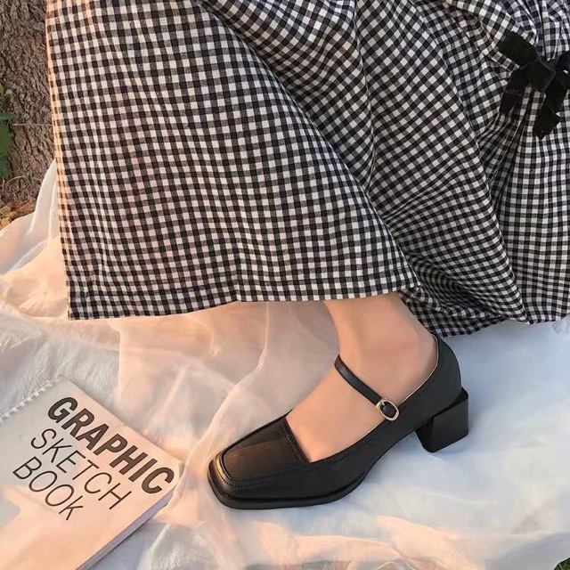 [ Sẵn - Da mềm siêu thích ] Giày vintage mũi vuông cổ điển 4cm G013 nên lùi 1 sz để ôm chân