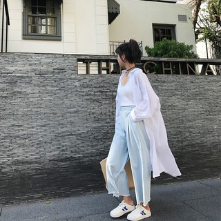 (Hàng Đẹp)Ảnh thật 5 hình cuối-Áo khoác sơ mi dáng dài oversize