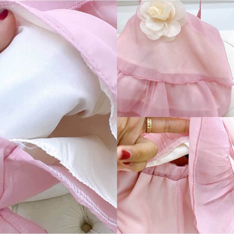 Bộ quần áo bé gái hai dây 3 tầng kèm quần cho bé yêu 10-20kg. Chất lụa hàn siêu đẹp, mềm mịn