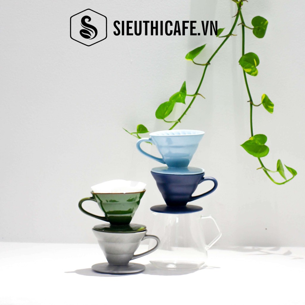 BỘ PHA CÀ PHÊ POUR OVER PHỄU LỌC BLAGU V60 AYAKA SIZE 01 MÀU NAVY VÀ BÌNH ĐỰNG HARIO 360ML XVD-36B