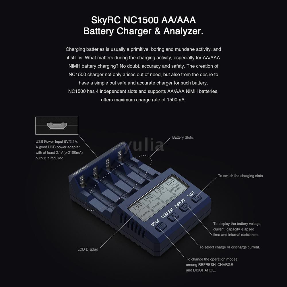Bộ Sạc Pin Thông Minh Yula Skyrc Nc1500 4 Ngăn Cho Aa/Aaa Ni-Mh