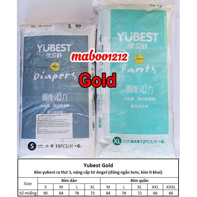 Bỉm yubest gold, night, angel, natural, cao cấp quần dán s132, s90, m108 - ảnh sản phẩm 4