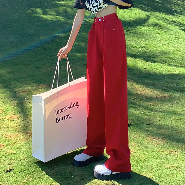 Quần jeans nữ IELGY lưng cao ống rộng phong cách đường phố