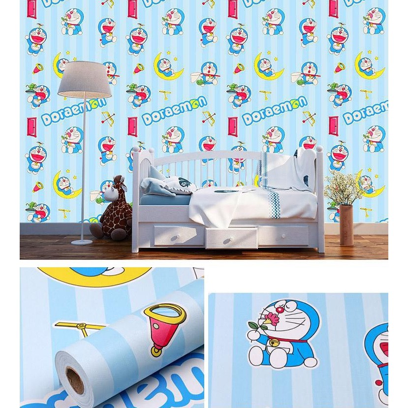 10m Giấy dán tường hoạt hình Doremon trăng sẵn keo khổ rộng 45cm