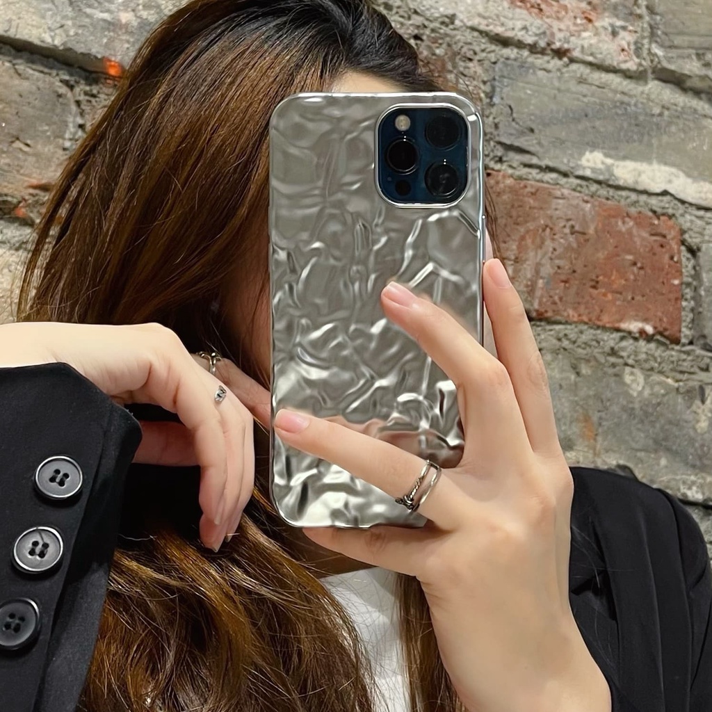 Ốp Điện Thoại Lá Thiếc Chống Sốc Màu Bạc Thời Trang Cho iPhone 14 / 13 / 12 / 11 / X / 8 / 7P