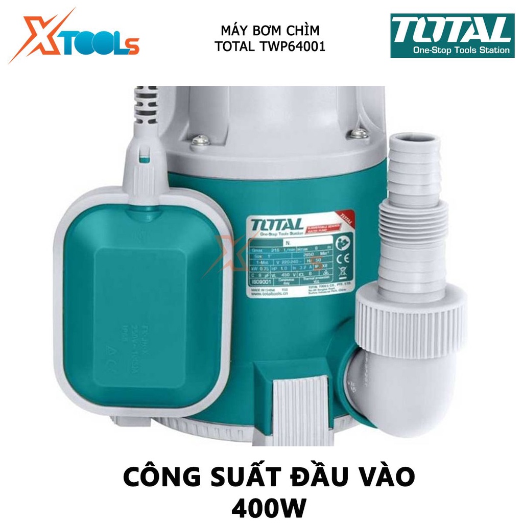 Máy bơm chìm nước sạch TOTAL TWP64001 máy bơm thả chìm tự động 220V, Công suất đầu vào 400W, hút nước cống, nước tù đọng