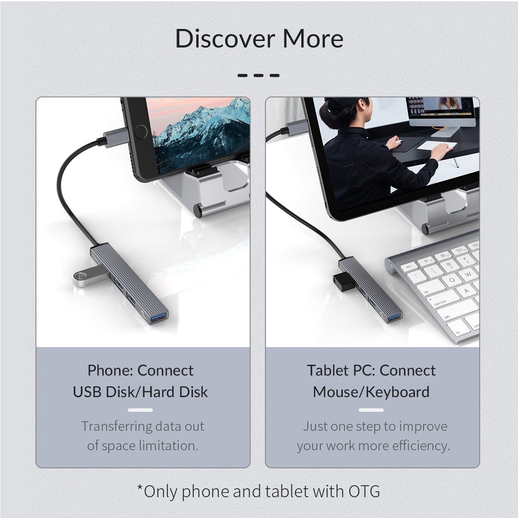Đầu Đọc Thẻ Nhớ ORICO HUB 4 Cổng USB 3.0 2.0 Siêu Mỏng Bằng Nhôm