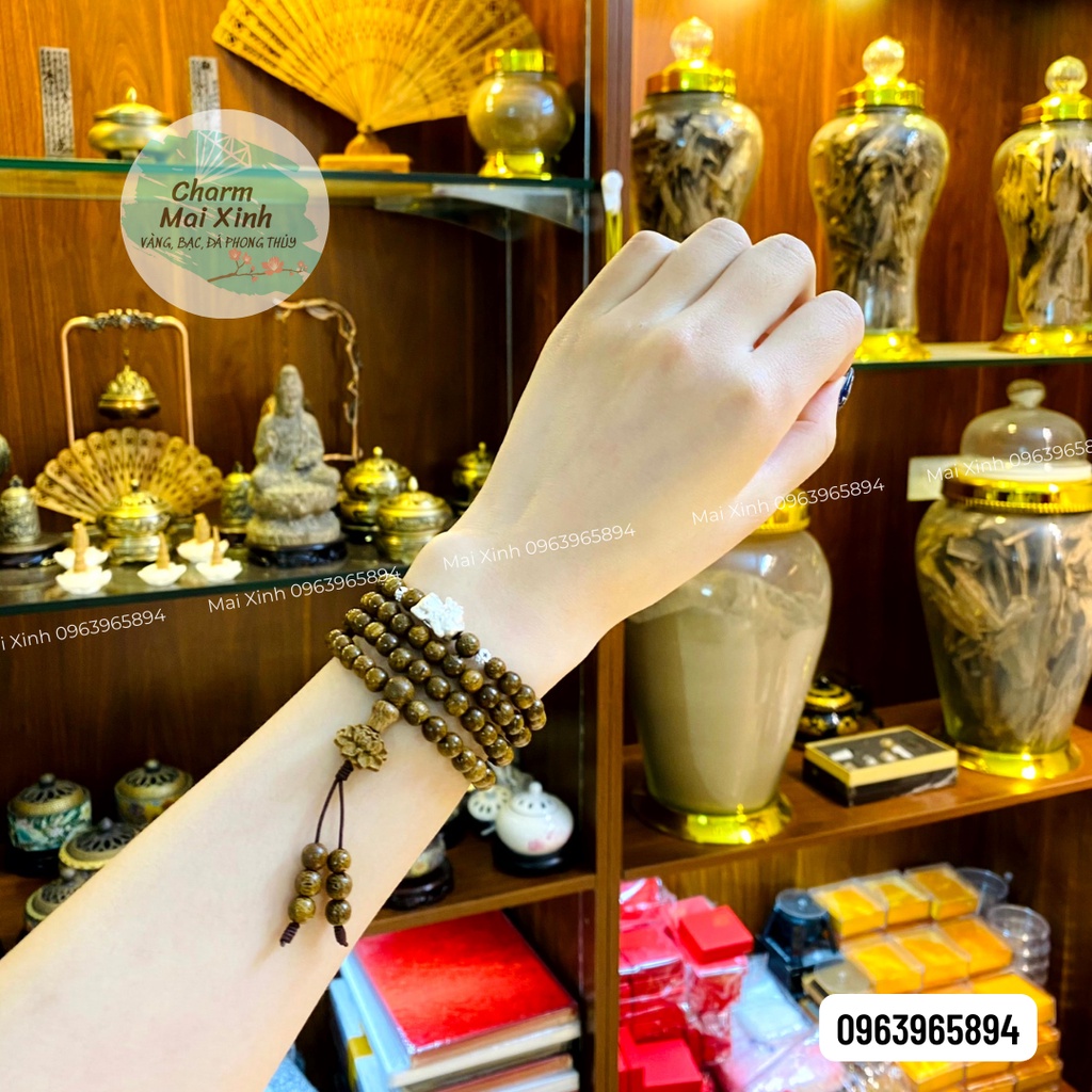 Chuỗi Trầm Hương Tốc 108 Hạt Phối Nghê Bac + Búp Sen Tốc  - Vòng Tay Hoa Gỗ tự nhiên Nam Nữ phong thuỷ cao cấp