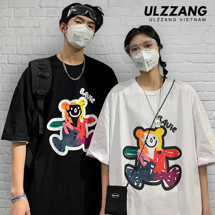 Áo thun tay lỡ ULZZANG cotton dáng unisex in hình gấu bavie | BigBuy360 - bigbuy360.vn