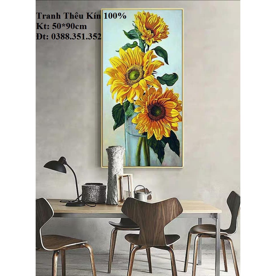 Tranh thêu chữ thập hoa hướng dương 50*90cm loại 1