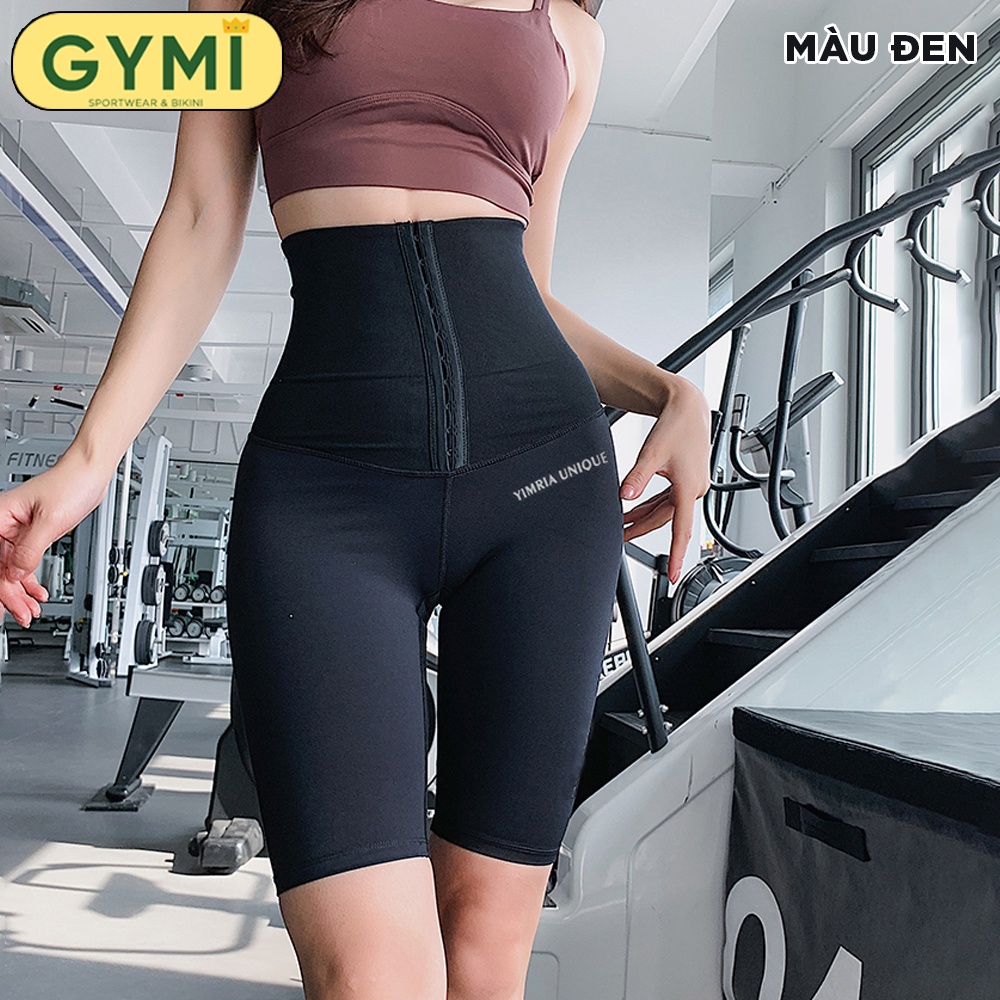 Quần tập gym yoga nữ gen bụng Latex chất thun lạnh GYMI QL10 dáng thể thao quần ngố lửng đàn hồi cạp cao 20cm