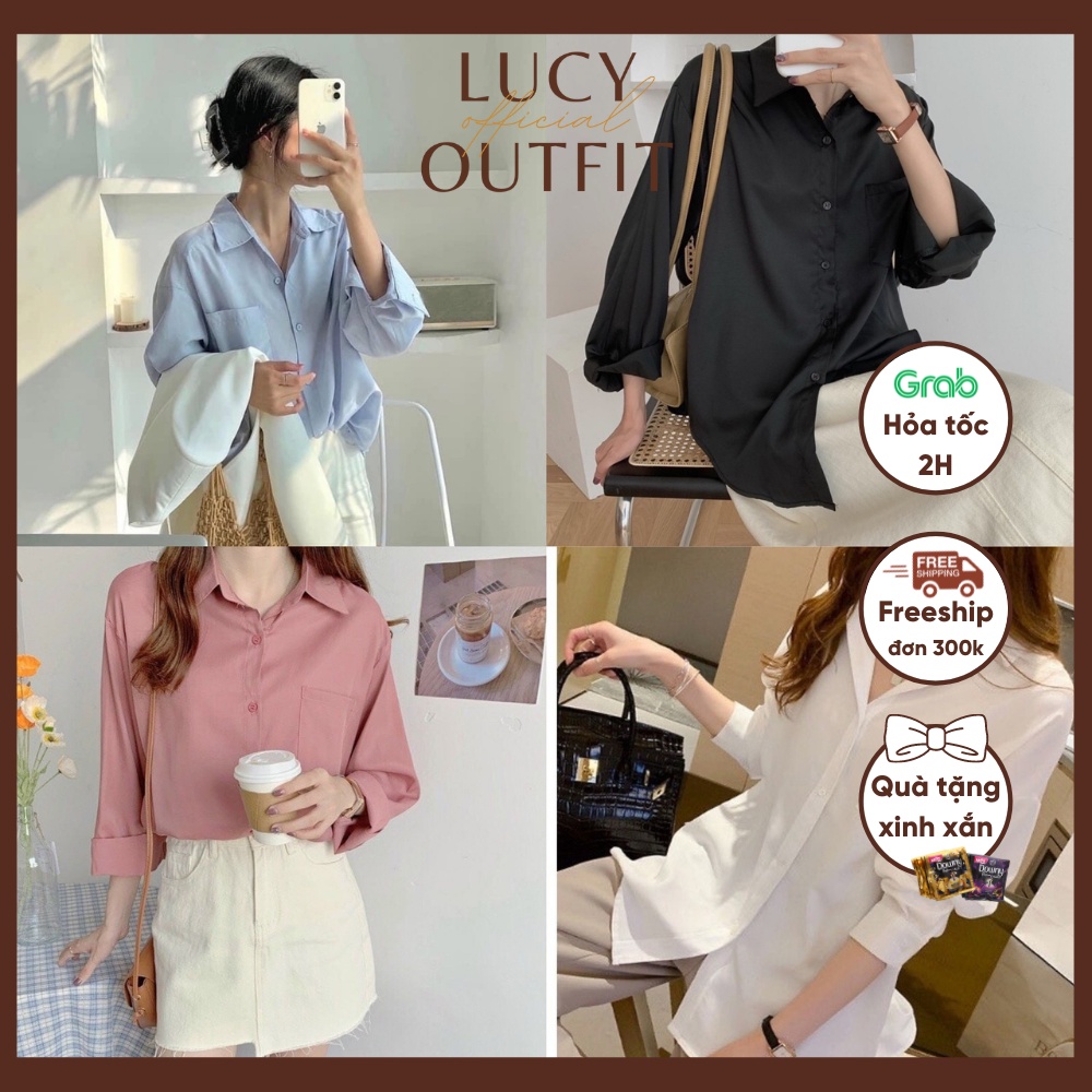 [QUÀ TẶNG LÀ CHUN Ạ] Áo sơ mi nữ dài tay phom rộng basic các màu - Sơ mi lụa Hàn phong cách ulzzang Lucy Outfit thiết kế