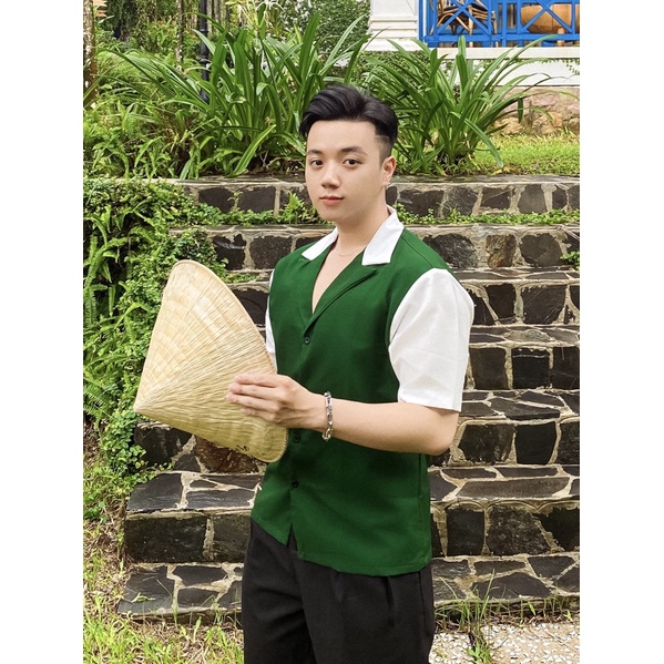 Áo Sơ Mi Nam Unisex Cổ Vest Phối Hai Màu Hot Trend Mr Smile 99 Shop