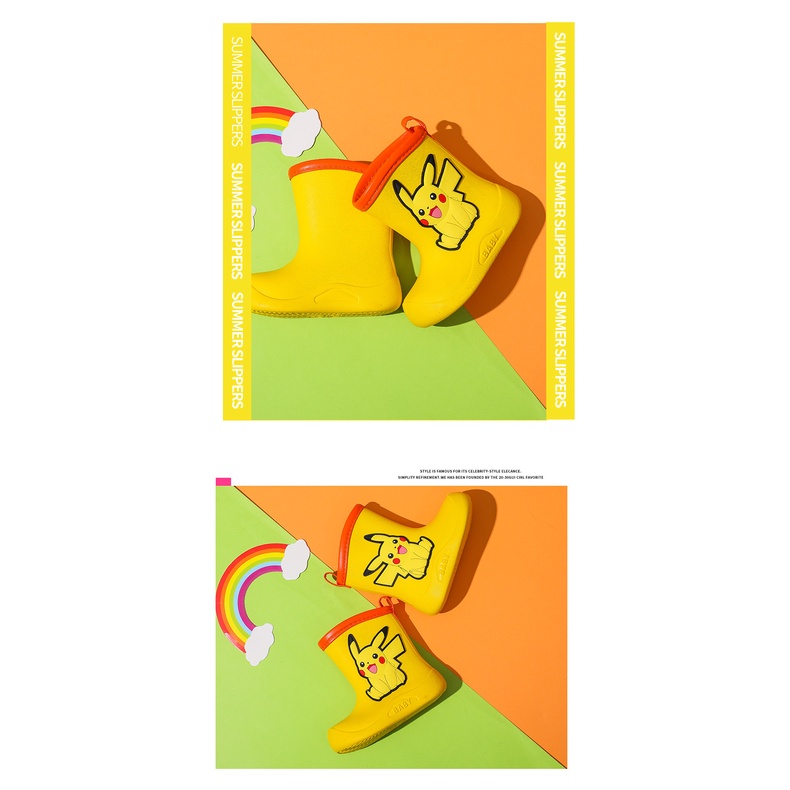 CATIMINI Giày Bốt Đi Mưa Chống Thấm Nước Họa Tiết Hoạt Hình Pikachu Dễ Thương Cho Bé