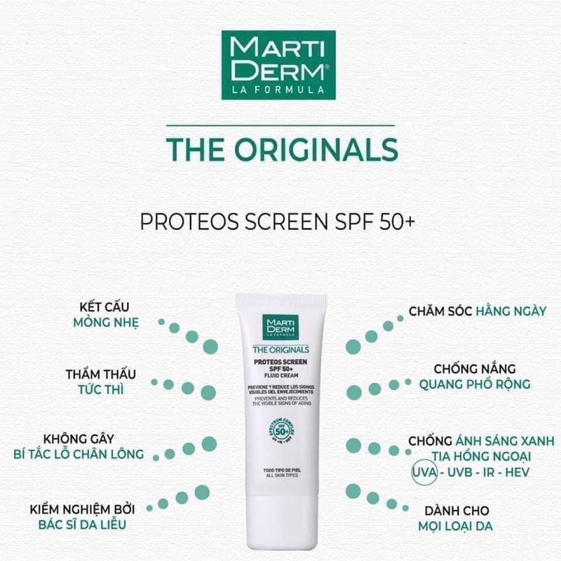 [Size 2ml] Kem Chống Nắng MARTIDERM Proteos Screen SPF 50+ Fluid Cream - Marti Derm Phổ Rộng - Mini