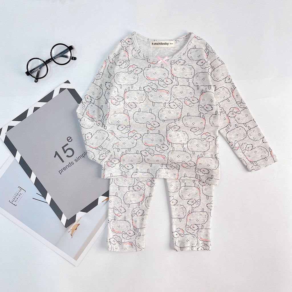 Bộ Dài Tay Cotton Borip Bé Gái KIMCHIBABY Vải Dư Xịn, Bộ Quần Áo Cho Bé Mặc Nhà Thu Đông MKMTD2221