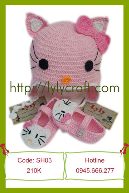 Set nón len,giày len mèo kitty