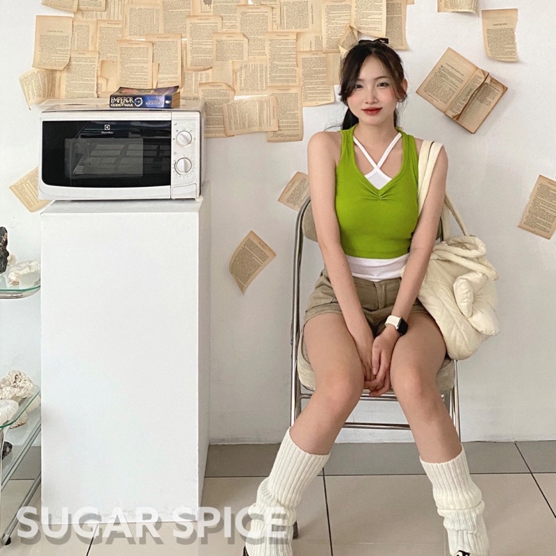 Áo Ba Lỗ Croptop, Áo Croptop Ba Lỗ Nhún Ngực Chất Vải Thun Gân SUGAR SPICE - Ice Top