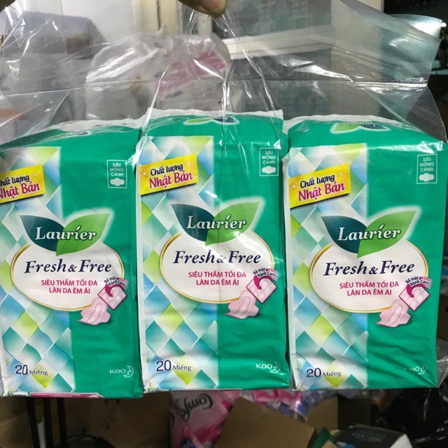 Laurier Fresh&amp;Free ban ngày siêu mỏng cánh 20 miếng