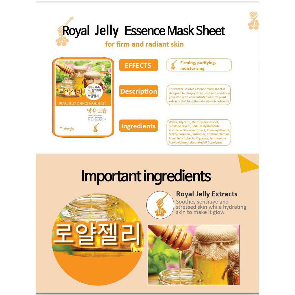 Mặt Nạ Sữa Ong Chúa Royal Jelly Essence Mask Sheet dưỡng da kháng khuẩn, tái tạo TBG - NATUREBY - HÀN QUỐC