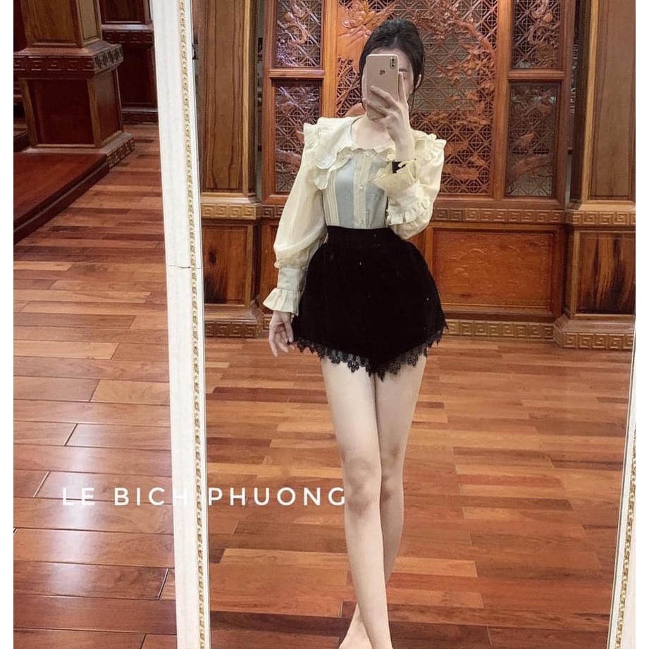 QUẦN SHORT NHUNG PHỐI REN SIÊU XINH