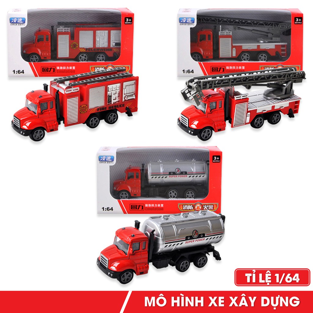 Mô hình xe cứu hỏa tỉ lệ 1:64 chất liệu hợp kim đồ chơi cho bé trai 3+