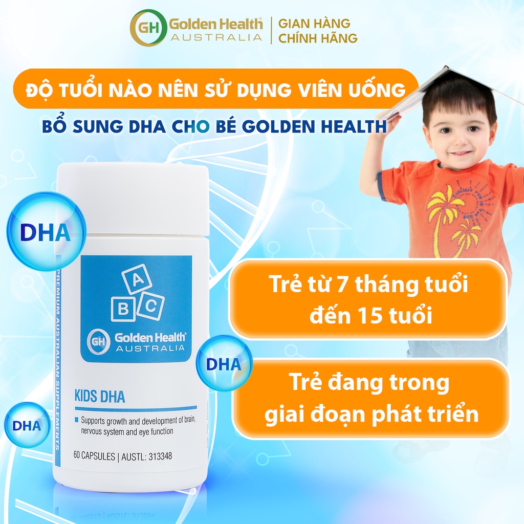 [GOLDEN HEALTH] Viên uống hỗ trợ phát triển trí não trẻ em Kids DHA (60 viên)