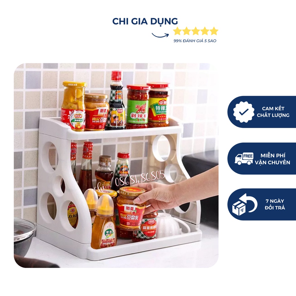 Kệ đựng gia vị 2 tầng nhựa Việt Nhật hình chữ H đa năng