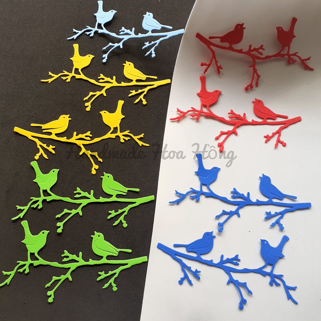 10 hình chim đậu trên cành bằng giấy xốp, 10.5 x 5.5cm - hình trang trí - hoa trang trí - xốp mầm non -