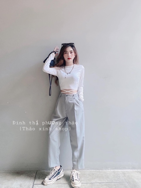 áo croptop đan dây tay dài thời trang