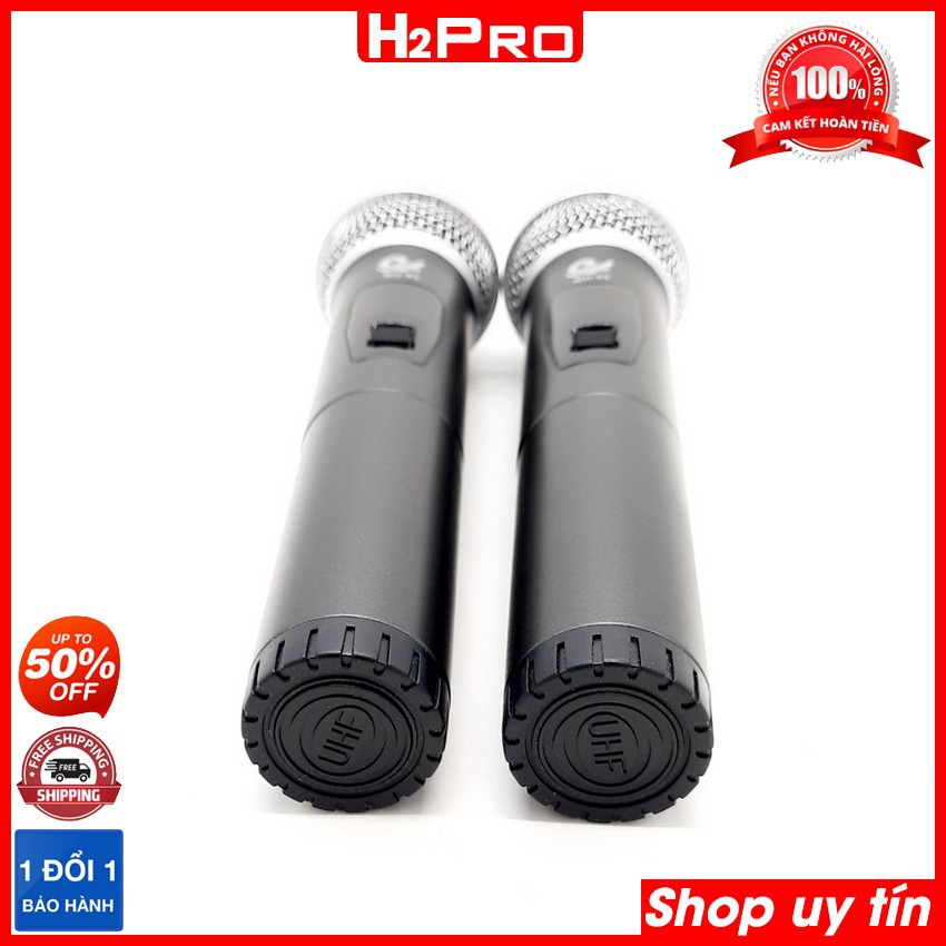 Đôi Micro không dây cao cấp H2PRO MU02 UHF, Micro karaoke cầm tay giá rẻ, tặng 2 đôi pin và 2 Silicon Chống lăn