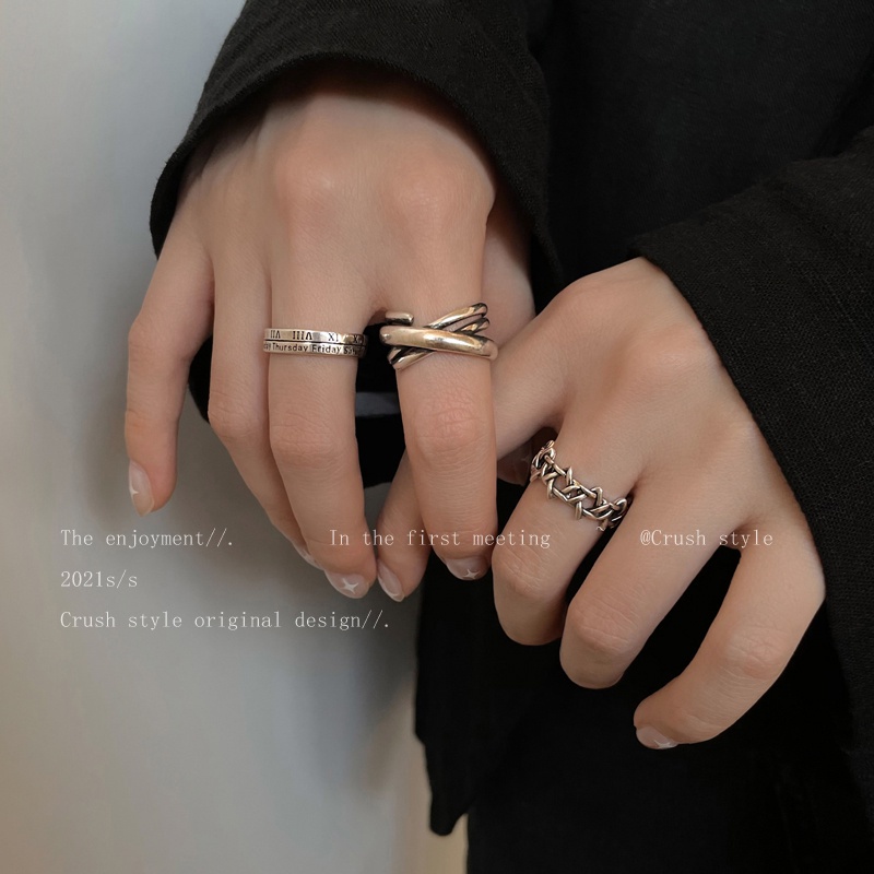 Set Nhẫn Khắc Chữ Số La Mã Phong Cách Cổ Điển Thời Trang